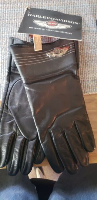 Mens Harley Davidson 100th Anniversary Black Leather Gloves Medium