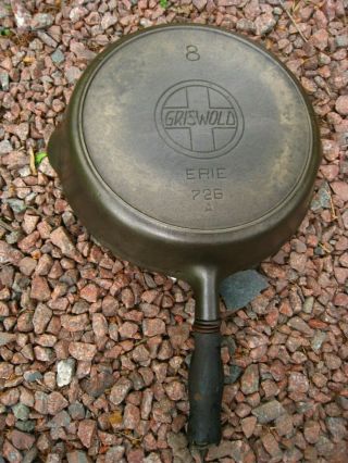 Antique Restored Griswold Erie 8 Cast Iron Skillet With Wooden Handle 726 A