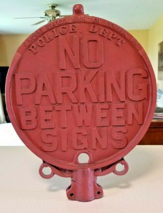 Vtg 1930s 2 - Sided Police Dept No Parking Between Signs Sign Cast Metal Horni Nj