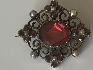 Antique Georgian High Carat Gold Ruby Foil Back Seed Pearl Brooch C1810