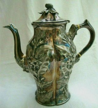 Antique Early Victorian Large Embossed Heavy Decorated Silver Plated Coffee Pot