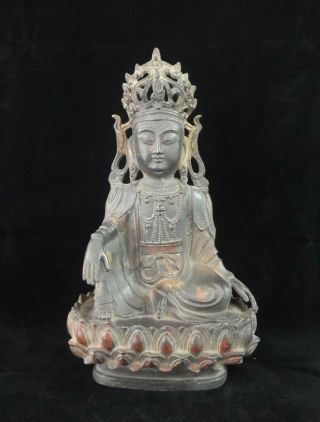 Large Old Chinese Bronze Tibetan " Guanyin " Buddha Seated Lotus Statue