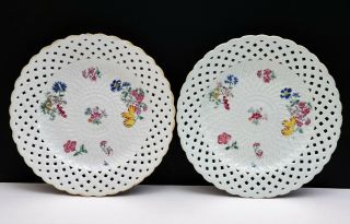 Pair 18th C Antique Chinese Export Famille Rose Porcelain Reticulated Plates