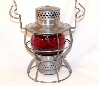 Vintage Lantern Antique Dressel Red Glass Railroad Light Metal Arlington Jersey