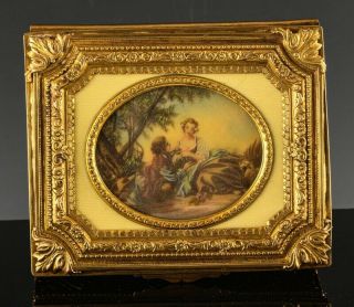 Exquisite Antique French Gilt Bronze Lovers In Garden Scenic Ring Jewelry Box