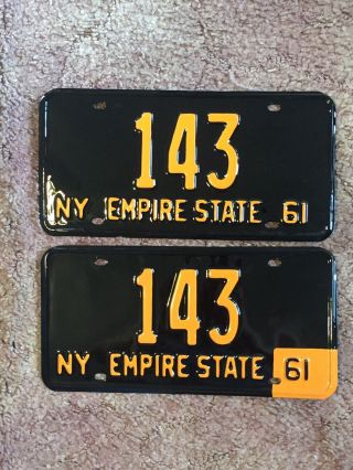 Matched Pair Ny 1961 Dated License Plates 143 Pro Repainted