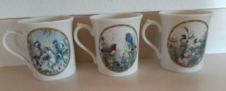 Lenox Natures Bird Collage Porcelain Mugs Cups W Gold Gilding Vintage Set Of 3