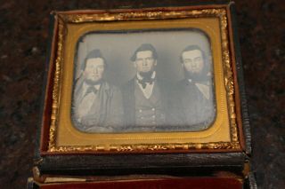 Antique 1/6th Plate Daguerreotype Photo 3 Brothers Fancy Hair Clothes