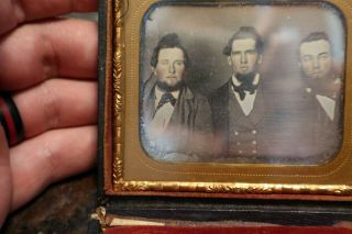 Antique 1/6th plate daguerreotype photo 3 brothers fancy hair clothes 2