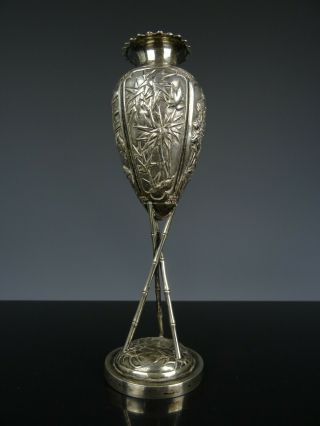Very Fine Chinese Export Silver Vase With Figures,  Flowers - 19th C. 2