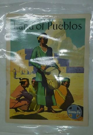 Vintage Poster Santa Fe Rr - Land Of Pueblos Mexico Railroad Travel