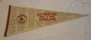 Vintage Boston Red Sox Old Timers Day May 17,  1986 Fenway Park Full Size Pennant