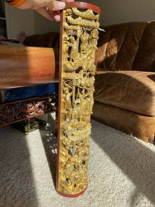 A large 19th/20th century Chinese carved gilt wood panel 2