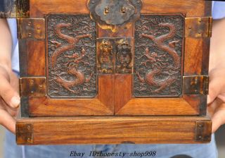 Old Chinese Dynasty Huanghuali Wood Carved Dragon storage Treasure chest cabinet 3