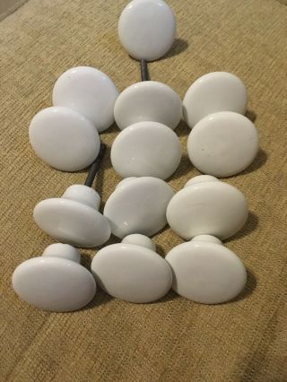 Vtg White Japanese Porcelain Ceramic Mushroom Drawer Cabinet Knobs Set Of 13