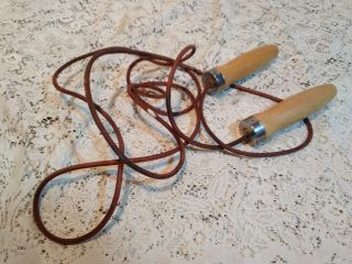 Vintage Leather Jump Rope With Wooden Handles Bearings