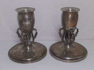 2 Antique Sterling Silver Candlesticks - Manchester - M 1136 - Modern - 4.  25in - 8.  5 Ozt