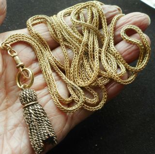 Full Length Edwardian Rolled Gold Muff Chain/guard & Antique Dropper