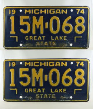 1974 Michigan Manufacturer License Plate Pair - Road Worn - 15m - 068