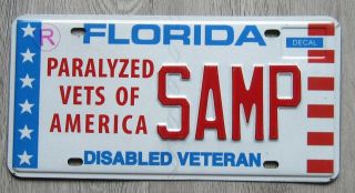 Florida Sample License Plate Paralyzed Disabled Veteran Tag