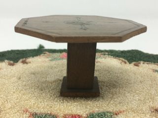 Vintage Dollhouse Miniature Wood Octagon Table With Design Furniture