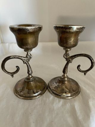 Sterling Silver Candle Sticks Hechco En Mexico Spanish Art Design Antique Heavy