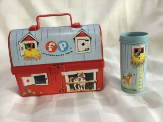 Vintage1962 Fisher Price Mini Barn Lunch Box With Thermos 549,  M3