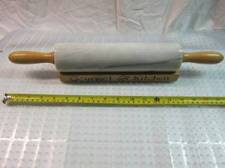 Vtg Gourmet Kitchen Himark Solid Marble Pastry Dough Baking Rolling Pin W Stand