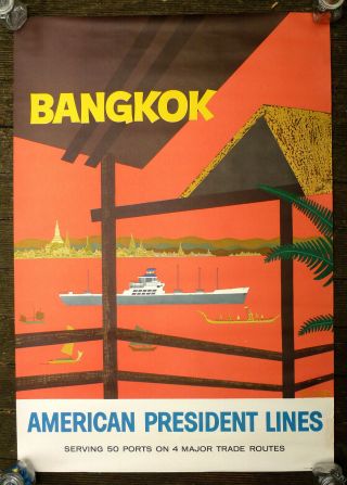 Travel Poster Bangkok Thailand Apl Cruise 1950s Near