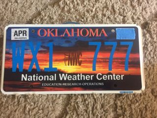 777 Oklahoma Nwc National Weather Center Specialty License Plate Wx Meteorology