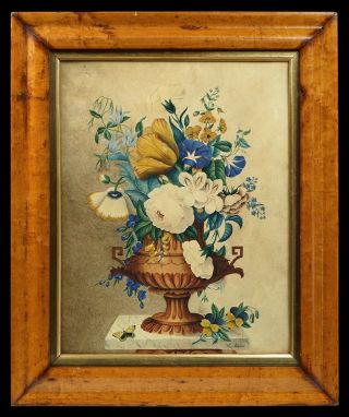 Bouquet Of Flowers | 19th Century Watercolour Painting | Antique Maple Frame
