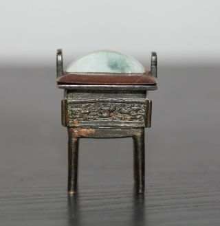 Antique Chinese Miniature Bronze & Jade Incense Burner,  Qing Dynasty.  18th Cent.