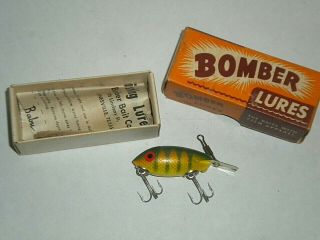 Vintage Small Size Bomber Wood Lure W/ Box Marked 307 - 1 - 3/4 " - Yellow Perch
