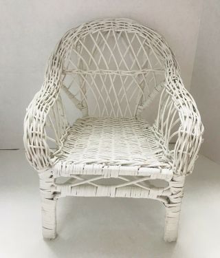 Vtg White Wicker Doll Chair Furniture Display