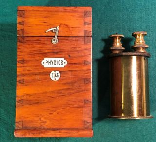 Vintage Antique Cased Electric Coil In Brass Cylinder University Physics Uk