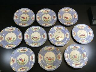 Antique Booths Silicon China Mosaic Panel Blue Exotic Bird Plate Set 10 Plates
