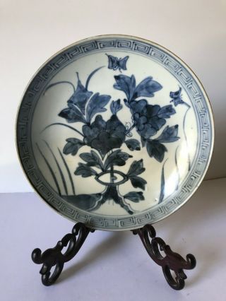 Qing Dynasty Antique Chinese Blue & White Porcelain 21.  5cm Plate Signed On Base