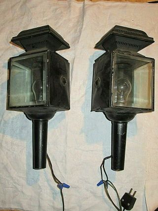 Pair Vtg/antique Black Unmarked Buggy/carriage Lamp/lantern Light Red Dot Back