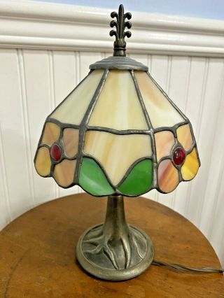 Vintage Stained Glass Small Table Lamp Accent Night Light
