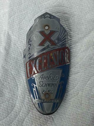Vintage Schwinn Excelsior Bicycle Head Badge Shield With Screws