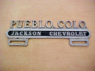 Vintage Jackson Chevrolet Pueblo Colorado License Plate Topper Aluminum Cutout