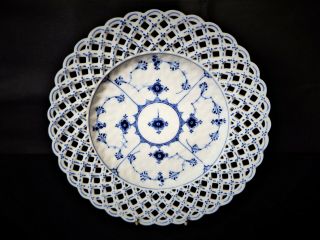 Antique Royal Copenhagen Porcelain Fluted Blue Full Lace Reticulated Plate 1900