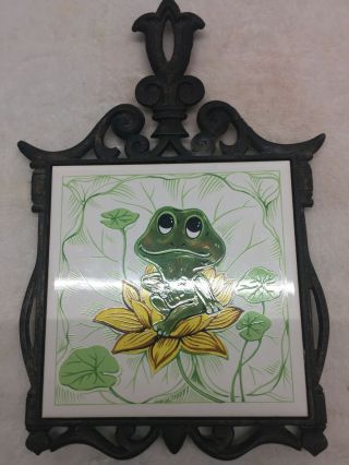 Vintage Neil The Frog Cast Iron Tile Trivet Wall Hanging Sears Roebuck
