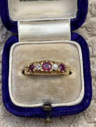 Antique Victorian 18ct Gold Ruby & Diamond Ring