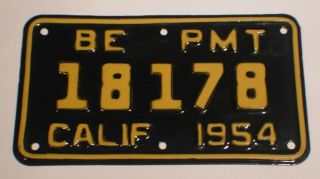 1954 California Board Of Equalization Be Pmt Motorcycle License Plate 18178 N/r
