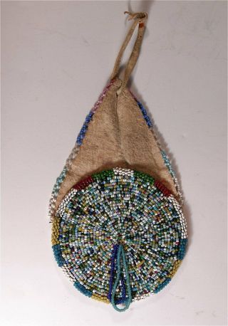 Ca1900 Native American Sioux Indian Bead Decorated Hide Pouch / Beaded Hide Bag