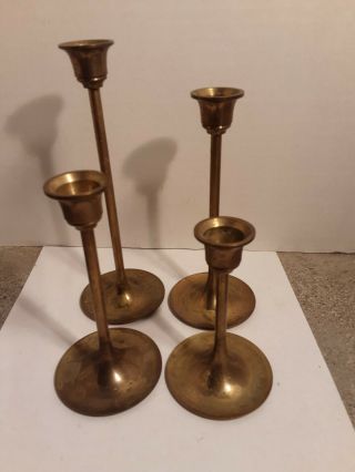 4 Vintage Graduated Solid Brass Candlestick Candle Holders 4 " 5 " 6 " 7 "