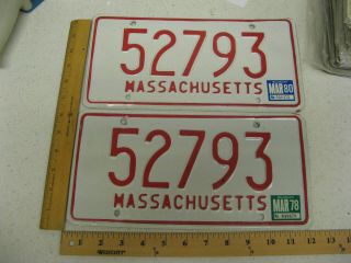 1978 78 1980 80 Massachusetts Ma Mass License Plate Pair 52793 Natural Sticker