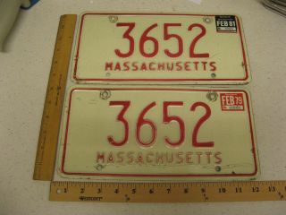 1979 79 1981 81 Massachusetts Ma Mass License Plate Pair 3652