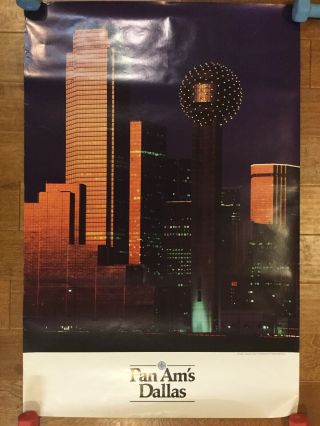Pan Am Airways Airlines Dallas Texas Vintage Travel Poster 1985 28x42